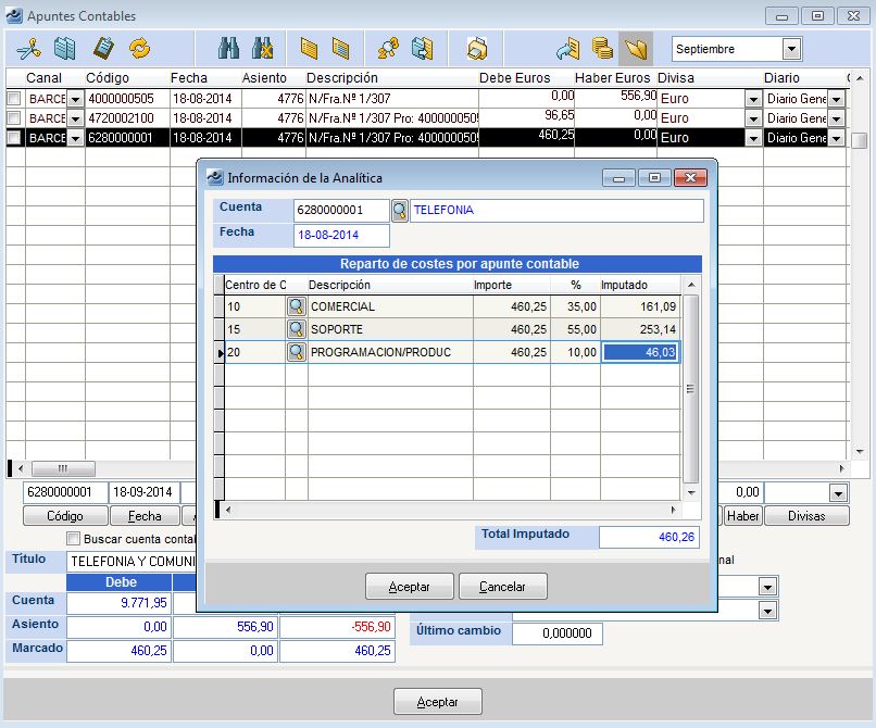 Contabilidad Analitica - Distribucion Costes desde Diario Contable