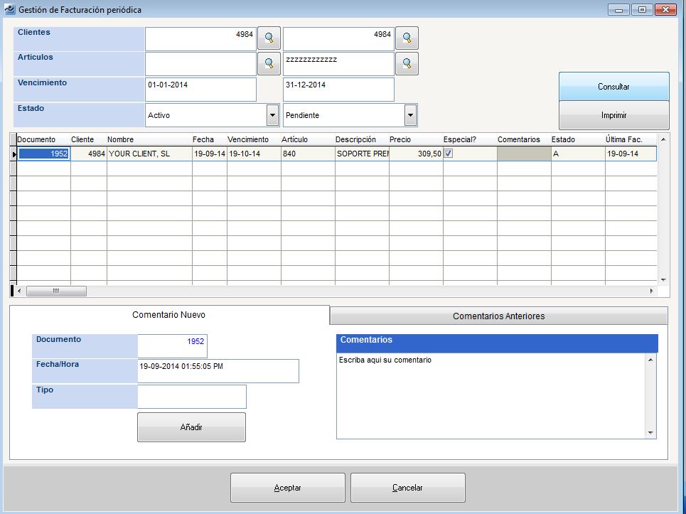 Facturacion Periodica - Gestion y consulta