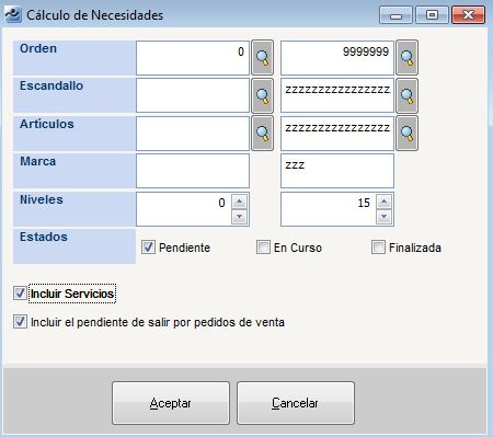 Produccion - Calculo de necesidades