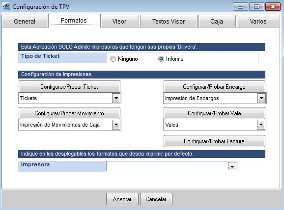 TPV - Configuración Formatos